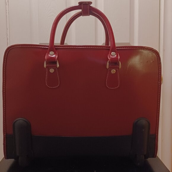 Franklin Covey Red/Burgundy Leather Rolling Luggage/Laptop Bag/Briefcase - Picture 9 of 10